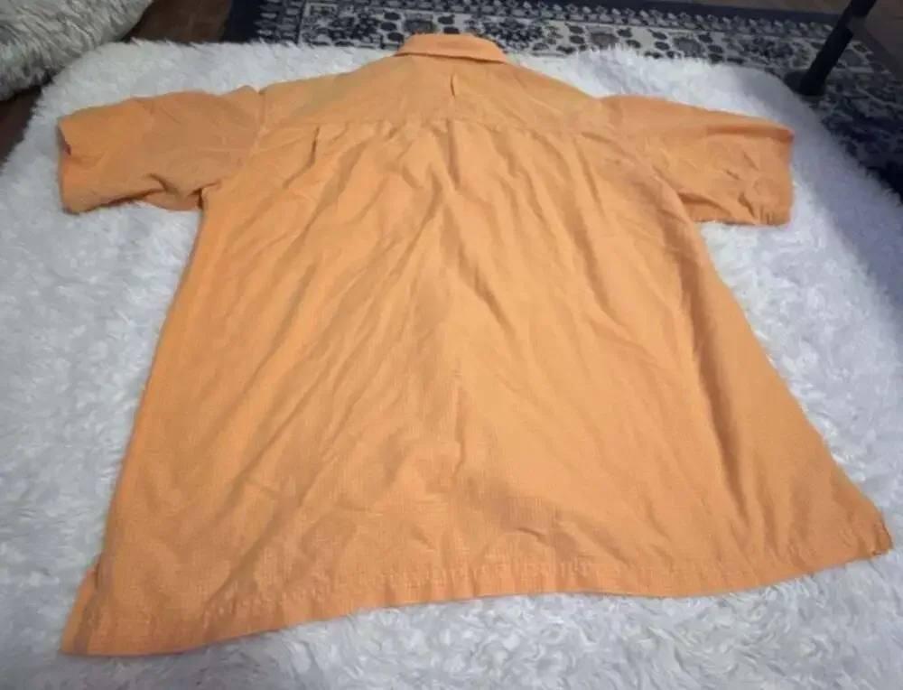 The North Face Men's Orange Plaid Short Sleeve Button-Down Vented Shirt